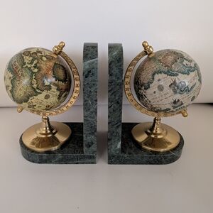 Vintage Marble Old World Globe Bookends